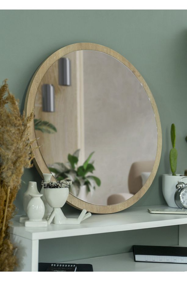 45 cm Safir Meşe Dekoratif Yuvarlak Antre Hol Koridor Duvar Salon Mutfak Banyo Wc Ofis Aynası - 1