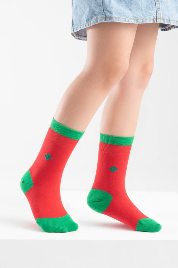 Odorless Socket Girls' Red Green Silver Socks