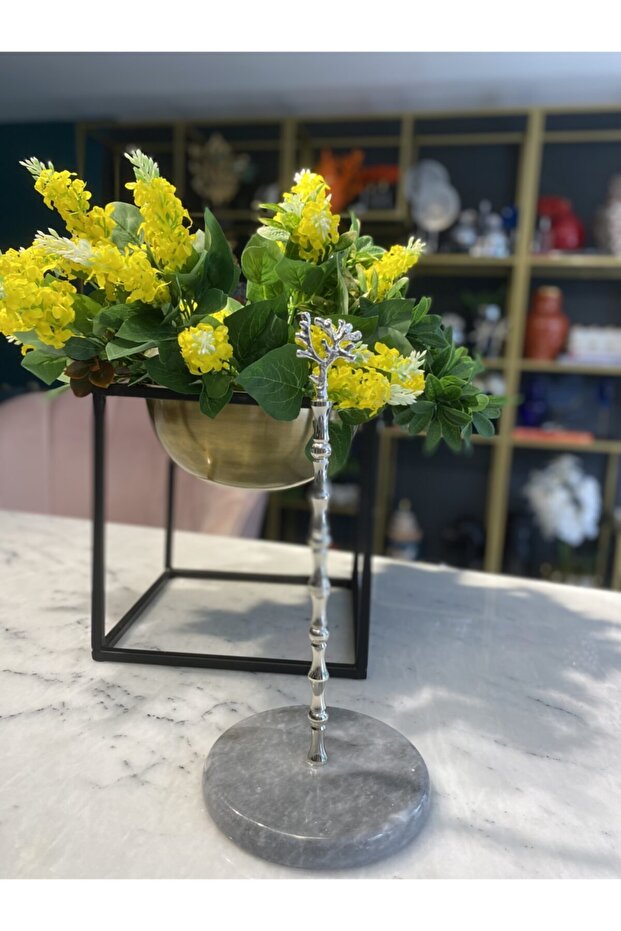 Gray Marble Coral Figured Towel Holder - Silver Color