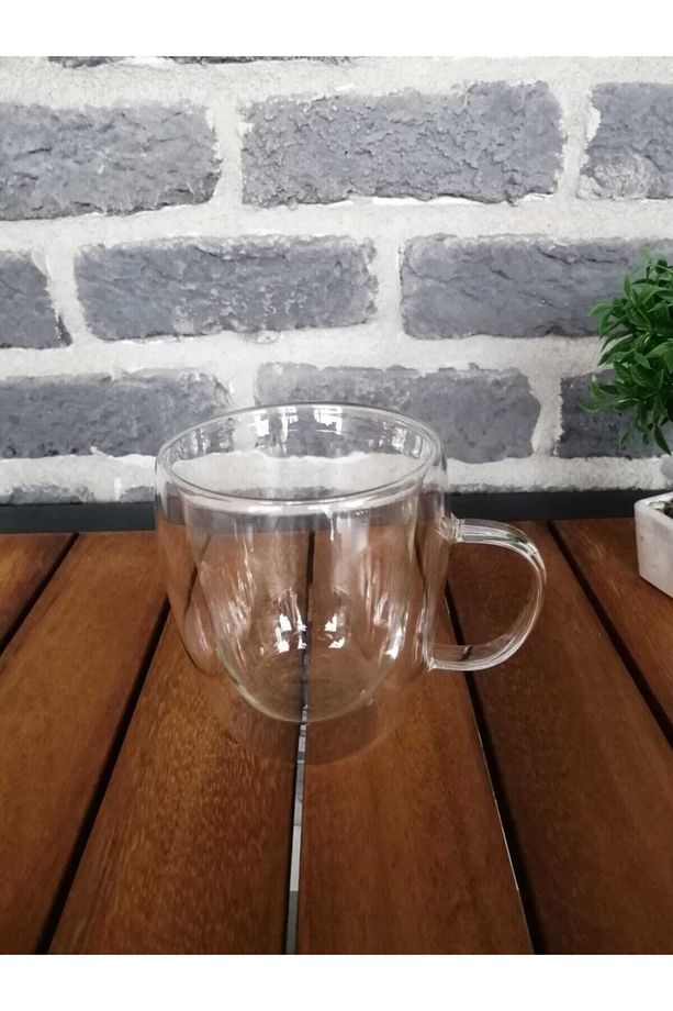 350 Ml Çift Cidarlı Cam Çay Kahve Meşrubat Kupa Çift Camlı Isı Yalıtımlı Kulplu Cam Bardak - 3