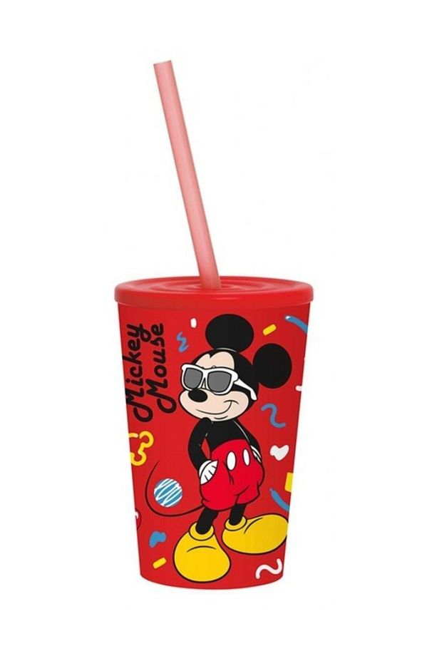 Gözlüklü Mickey Mouse 340 Ml Pipetli Bardak - Erkek Çocuk - Kırmızı - 1
