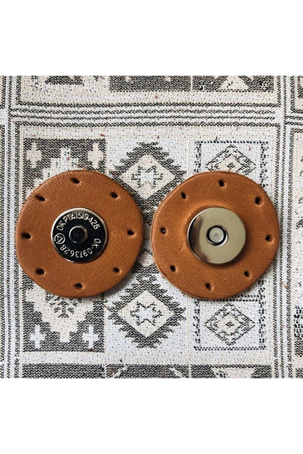 Silver Magnetic Round Genuine Leather Bag Snap Fastener - Camel Color