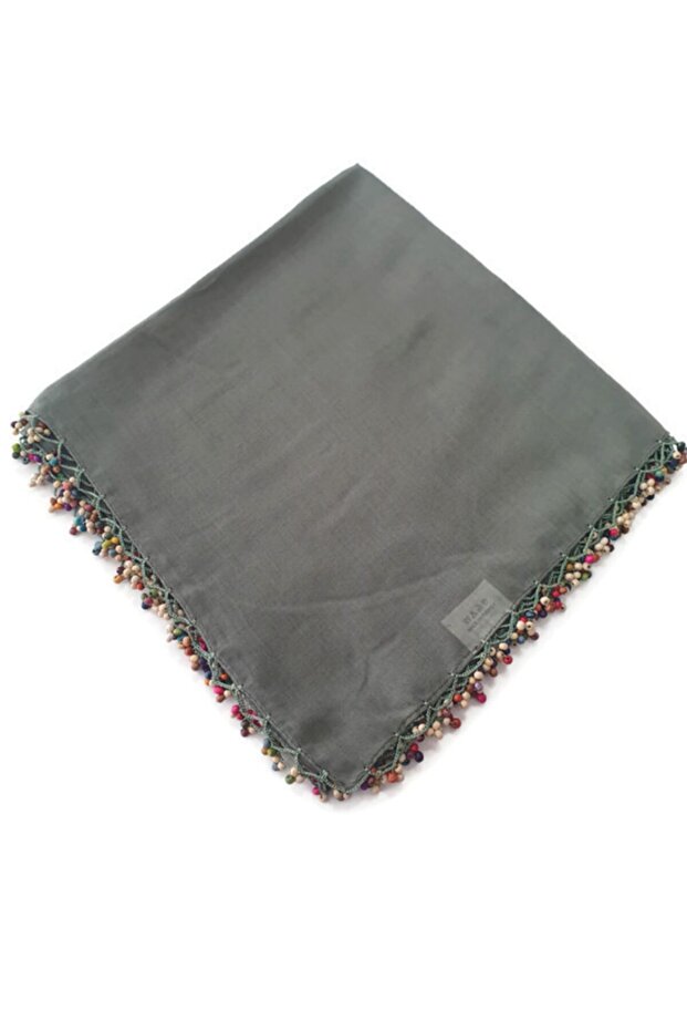 Women's Green Hand Lace Wooden Beaded Writing Scarf