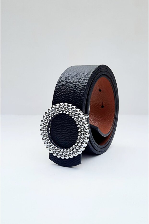 Women's Black Pearl Embellished Buckle Belt, Jean Belt, Jacket Belt, Trouser Belt
