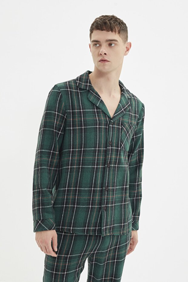 Yeşil Regular Fit Ekose Dokuma Pijama Takımı TMNAW22PT1080 - 8