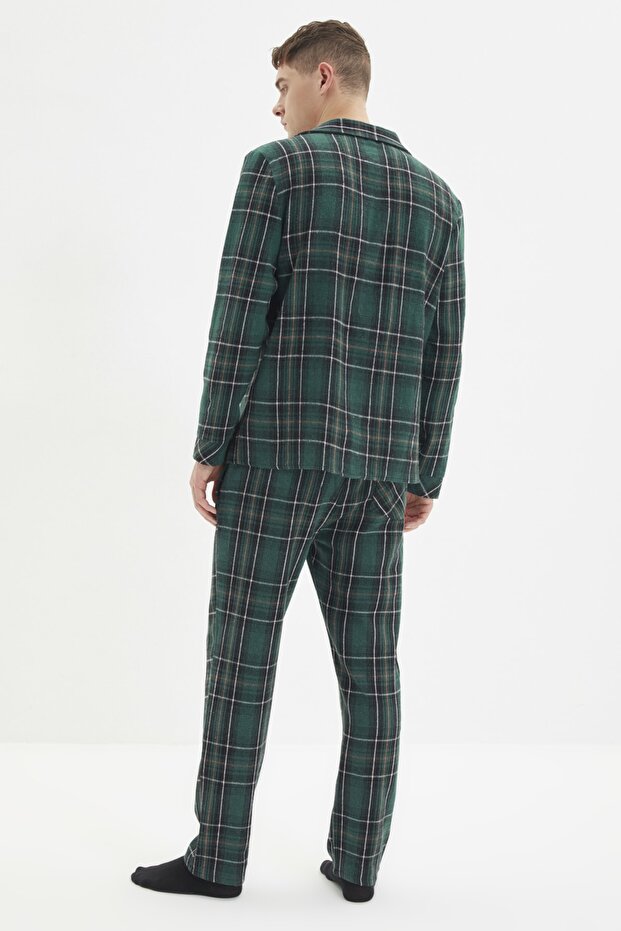 Yeşil Regular Fit Ekose Dokuma Pijama Takımı TMNAW22PT1080 - 12