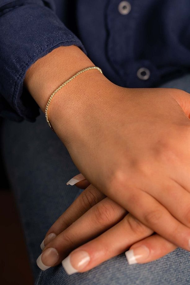 14 Ayar Altın Dorika Tek Sıra Bileklik Sarı - 4