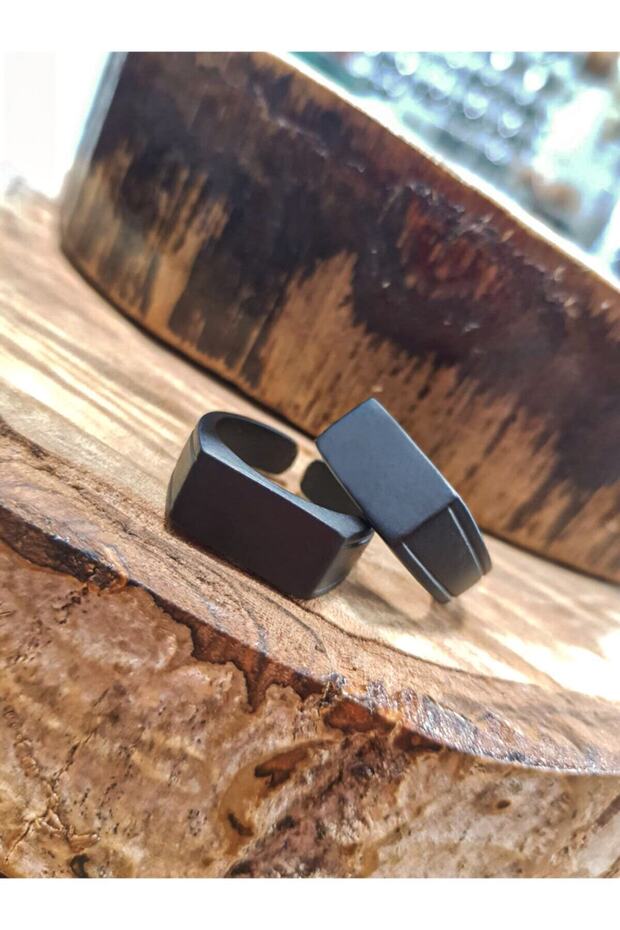 خاتم رجالي باللون الأسود غير اللامع مستطيل الشكل قابل للتعديل - 3