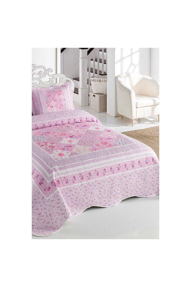 Digital Tek Kişilik Patchwork Yatak Örtüsü Jaden Pembe - 1