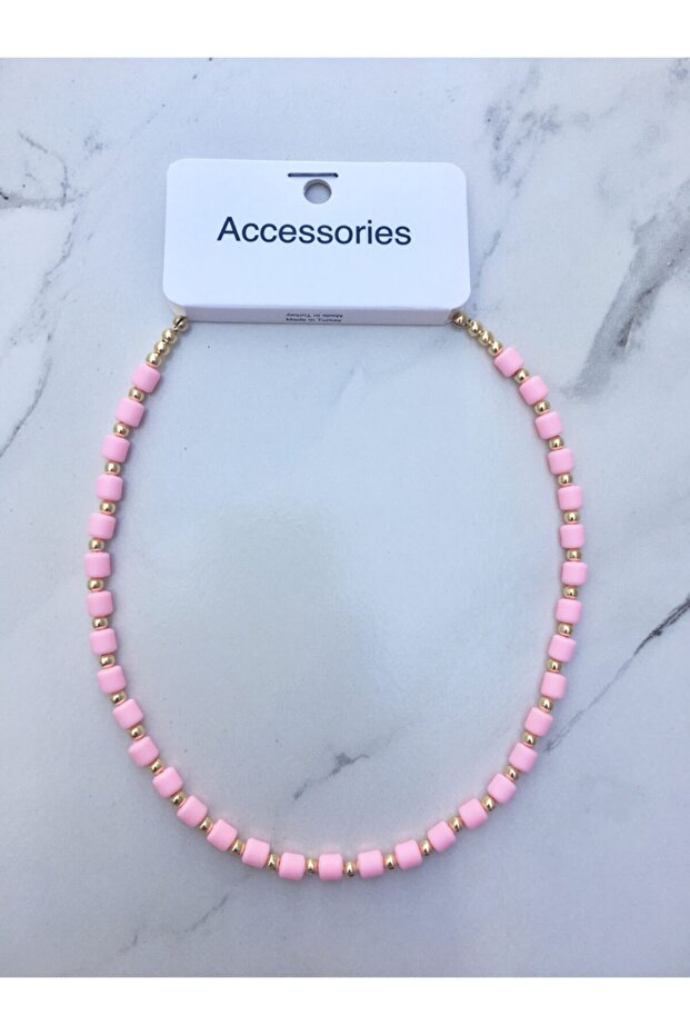 Pembe Mat Boncuklu Kolye - 2