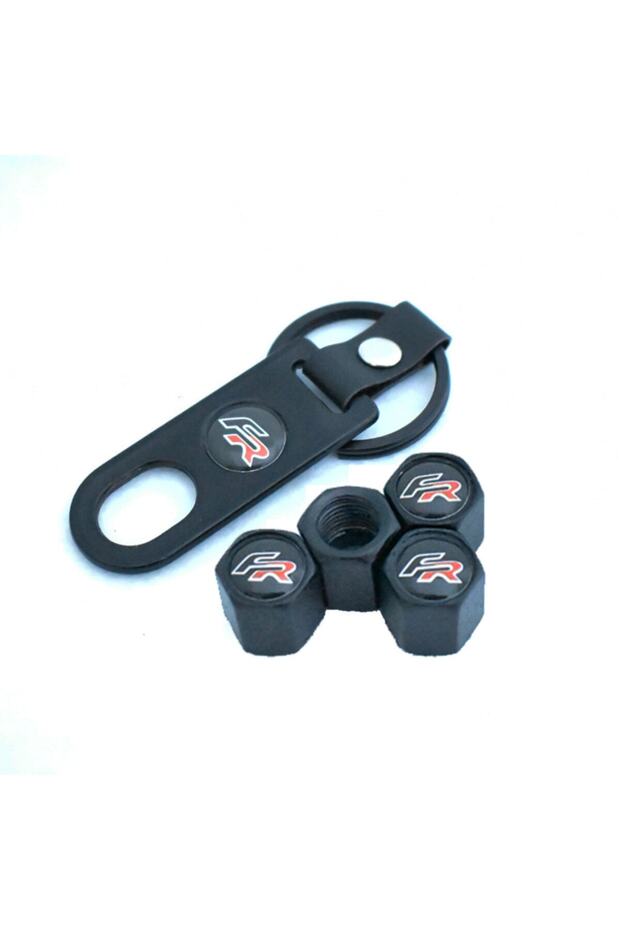 Stainless Steel Valve Cover and Keychain Set with Seat Ibiza Fr Logo