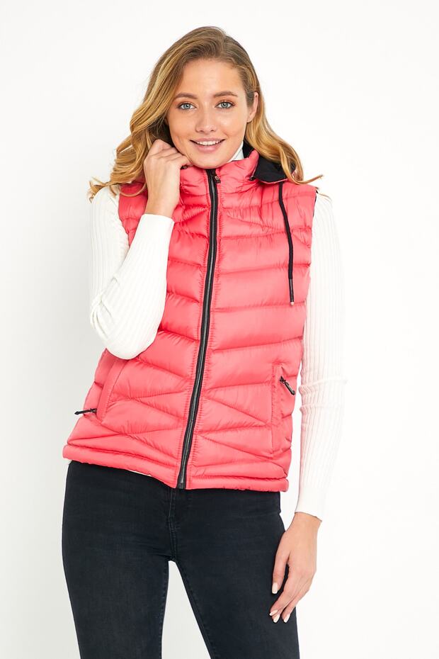 Rosa Pufferweste mit Fleece-Kapuze für Damen - 3