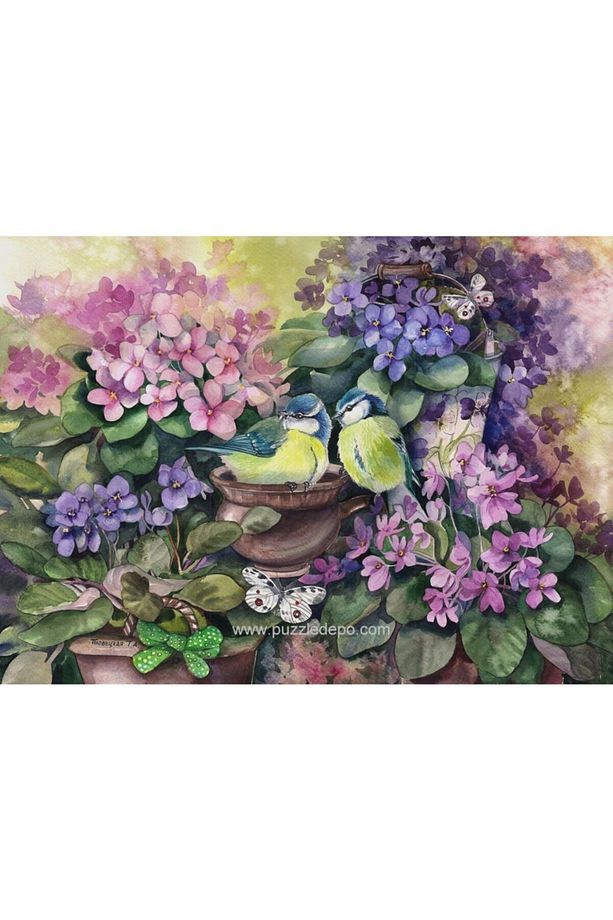 Nova 1000 Parça Puzzle - Menekşeler Arasında Kuş Yuvası (Suluboya) - 3