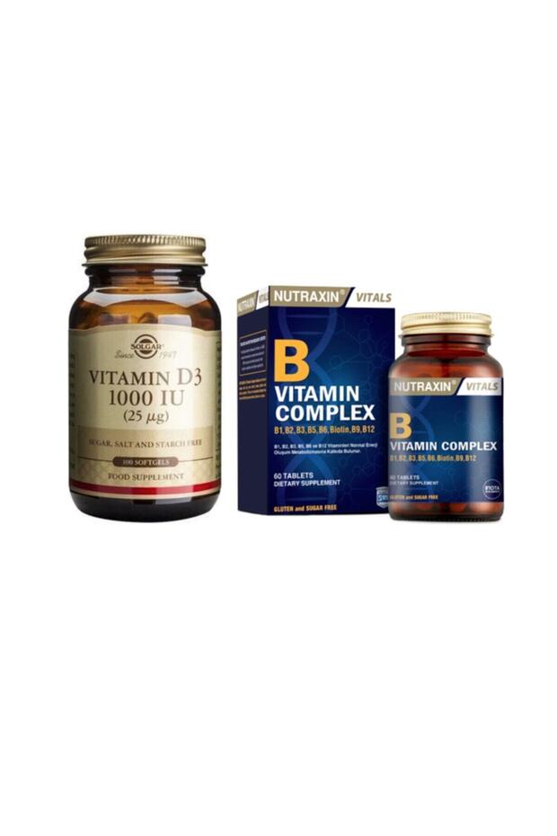Vitamin D3 1000 Iu 100 Capsules + B Vitamin Complex Containing B1, B2, B3, B5, B6, B12 60 Tablets