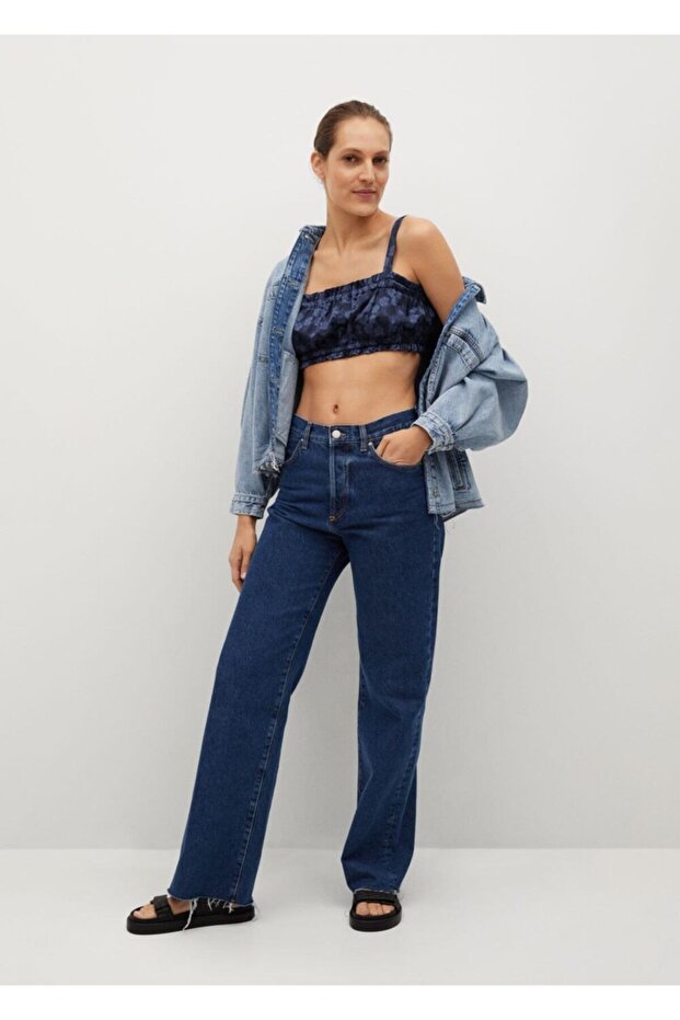 Kadın Mavi Baskılı Kısa Üst - 2