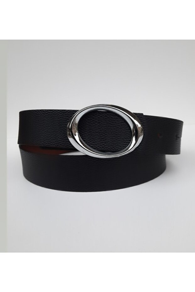 Kadın Siyah Oval Tokalı Kemer - 1