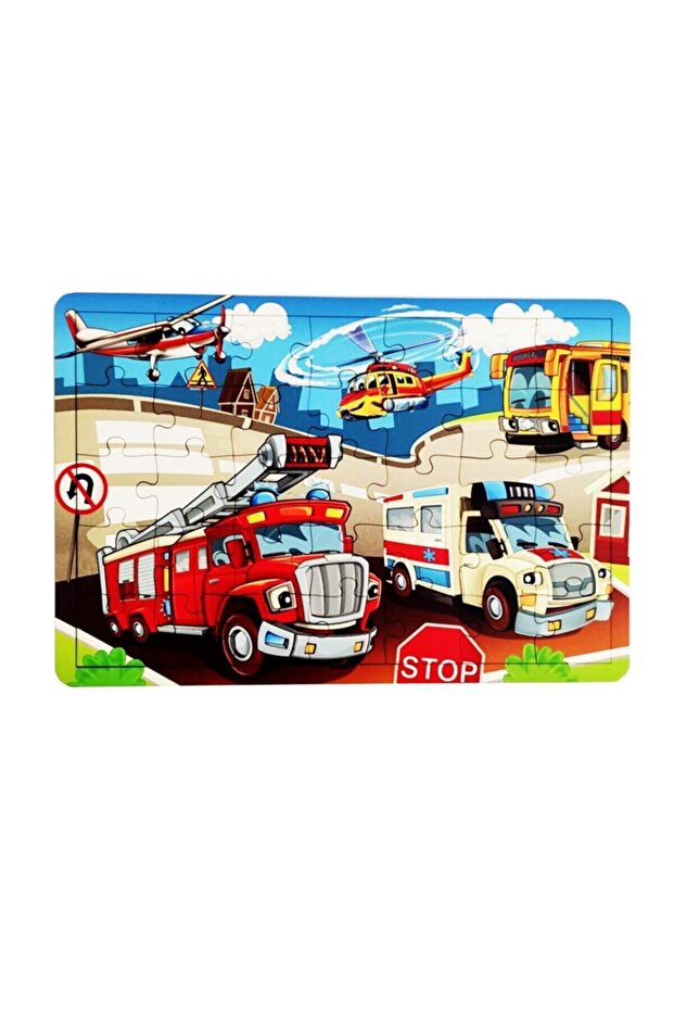 4 Adet Uzay Üstü, Nehirde Yüzen Hayvanlar, Iş Makineleri, Itfaye Ambulas Ahşap Puzzle Seti - 3