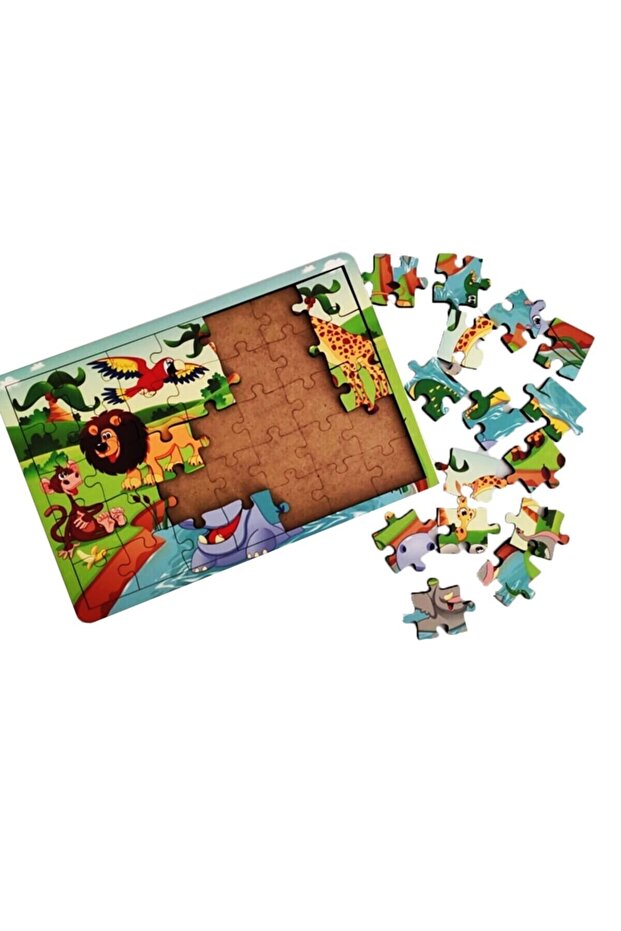 4 Adet Uzay Üstü, Nehirde Yüzen Hayvanlar, Iş Makineleri, Itfaye Ambulas Ahşap Puzzle Seti - 6