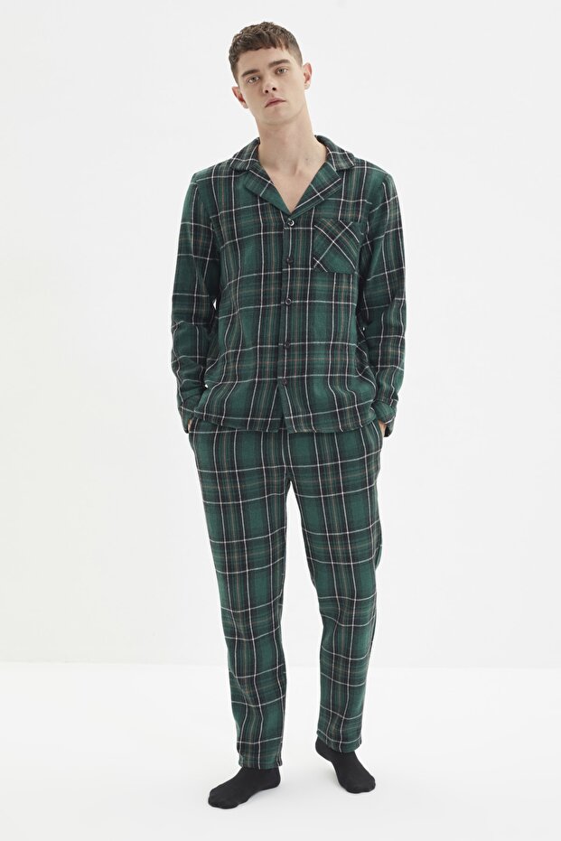 Yeşil Regular Fit Ekose Dokuma Pijama Takımı TMNAW22PT1080 - 7