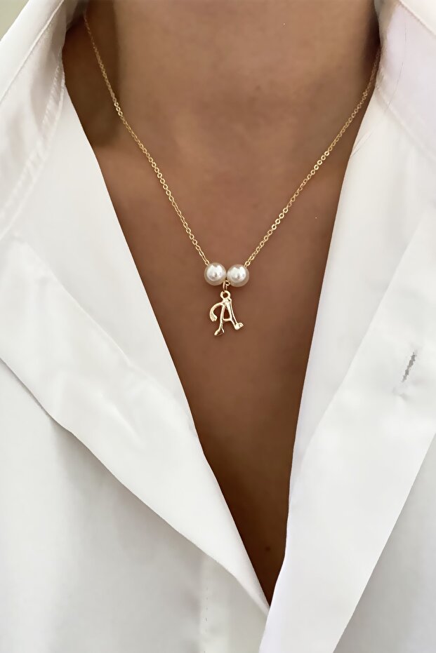 Pearl Detail Letter Necklace Letter A