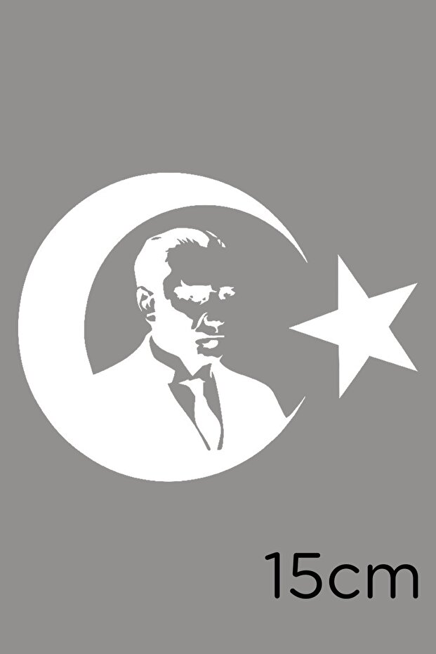 15 cm White Turkey Moon Star and Ataturk Sticker Sticker Paste
