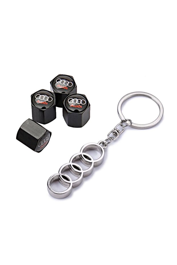 Audi Q3 Metal Valve Cover 4 Pieces and Chrome Keychain