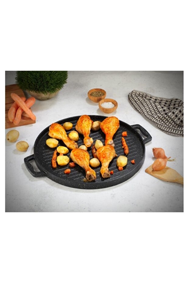 Tac-6326 Gravita Cast Iron Grill and Pancake Tray, Black, 34 Cm