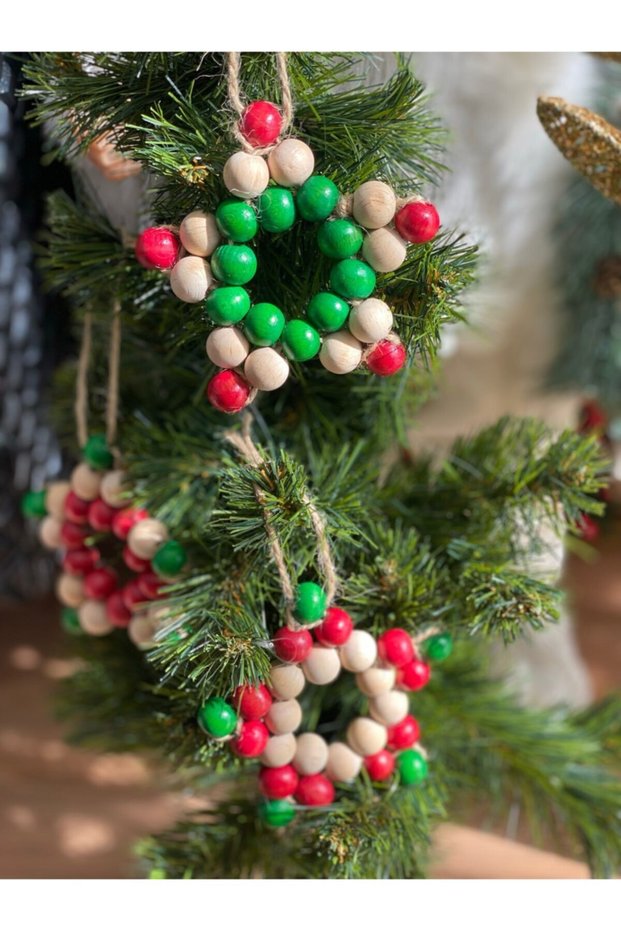 New Year Christmas Special Wooden Beaded Design Big Star Decoration Ornament Mixed Color 1 Piece