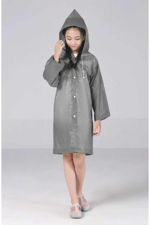 Gray Girl / Boy 7-13 Years Old Eva Raincoat Water and Wind Proof Outdoor Standard Size
