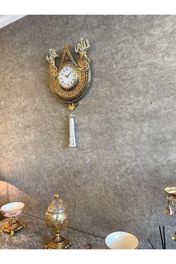 Dekoratif Hediyelik Lafızlı Püsküllü Motif Taşlı Ayetli Duvar Saati - 2