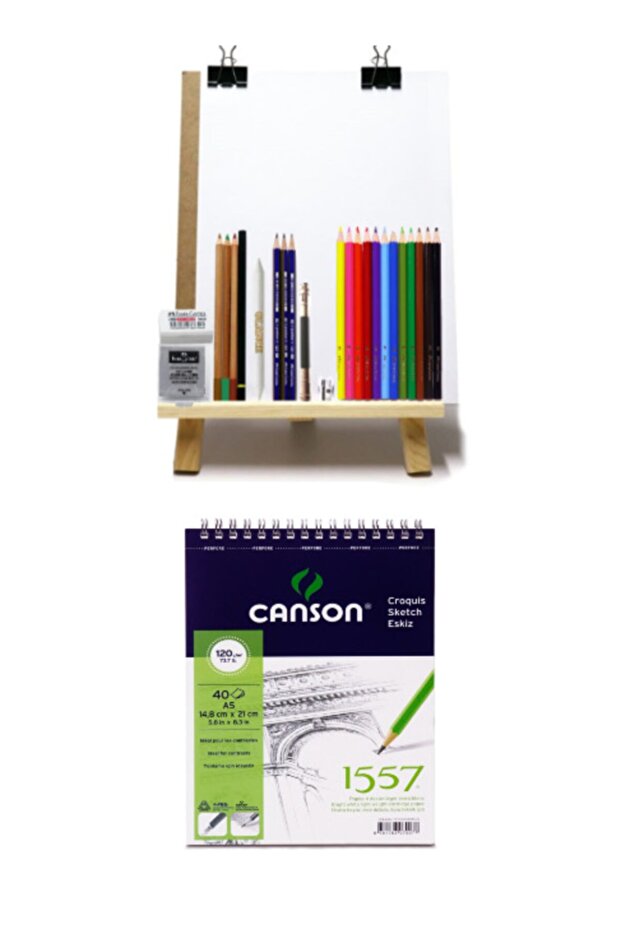 Charcoal Sketch Drawing Set Desktop Easel Duralit Canson Sketch Drawing Notebook A5 120 Gr - 1