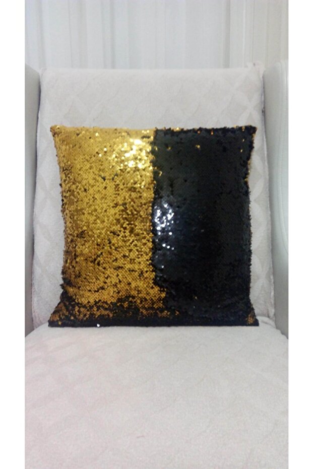 Sequin Paillette Throw Pillow Cover - (BLACK-GOLD)