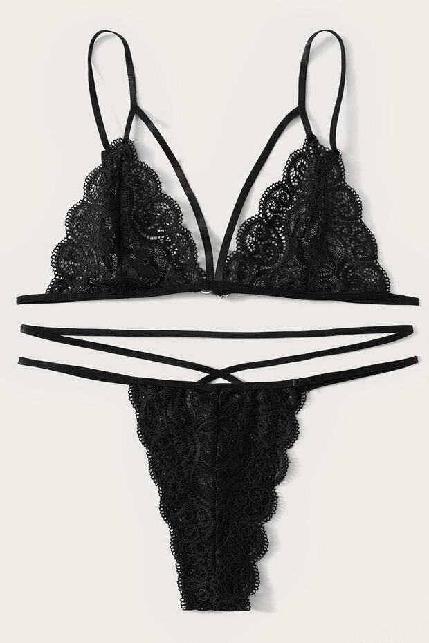 Kadın Siyah Dantel Sütyen Külot Takımı - 4