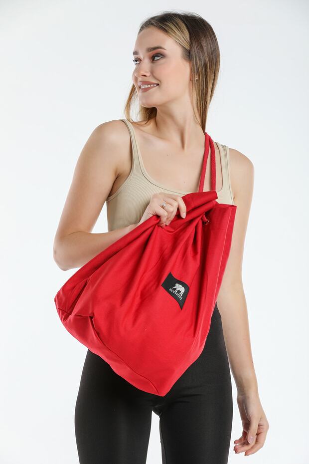 Canvas Red Drawstring Backpack - 4