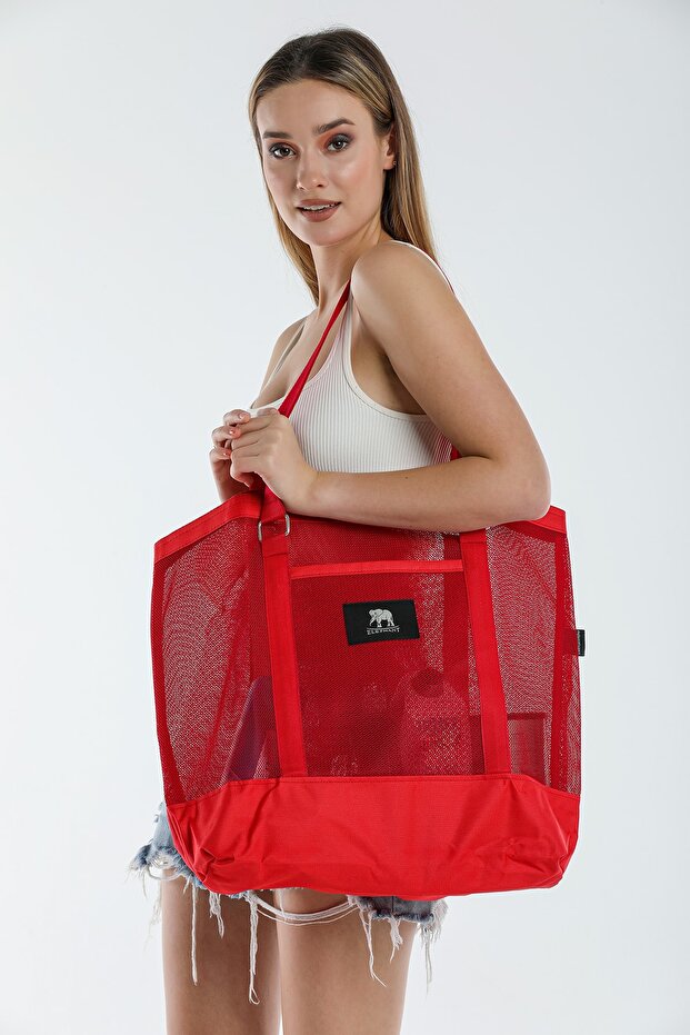Unisex Red Chain Mesh Beach Bag