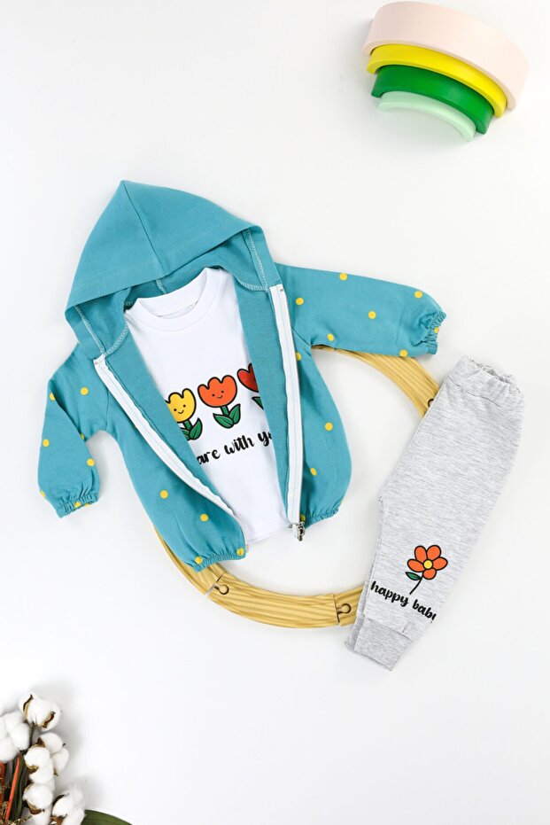 Green Floral Baby Kids Set 3 Piece