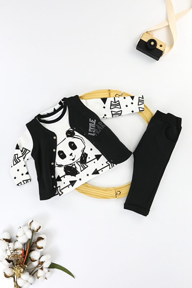 3-Piece Baby Kids Set with Panda Vest