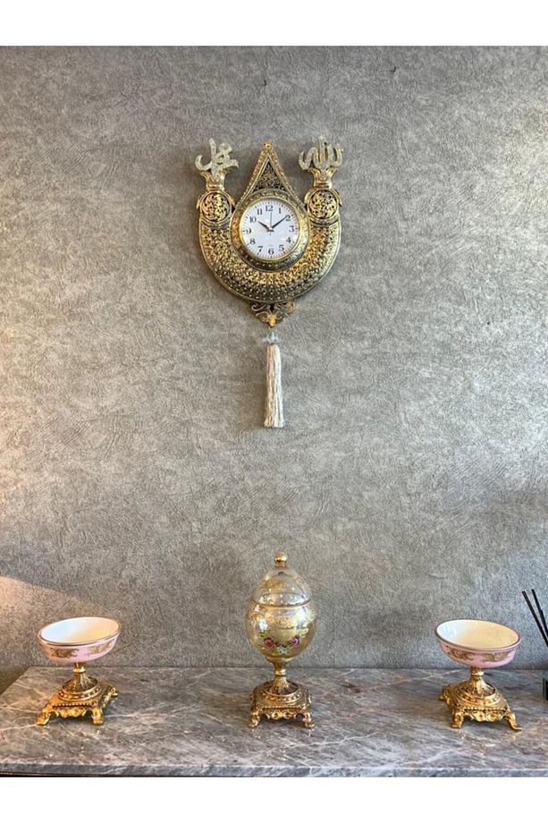 Dekoratif Hediyelik Lafızlı Püsküllü Motif Taşlı Ayetli Duvar Saati - 1
