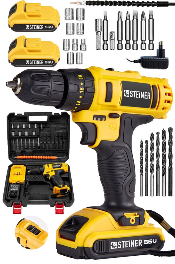 Germany Technology Darbeli 56 V 5 Ah Bakır Sargılı Çift Akülü Şarjlı Vidalama Matkap + Set - 2
