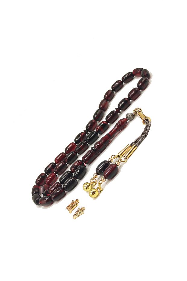 7*11 Mm Capsule Cut Inner Color Cherry Ottoman Similarity Fire Amber Prayer Beads Rosary with Rodaj Tassel
