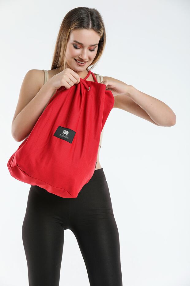 Canvas Red Drawstring Backpack - 3