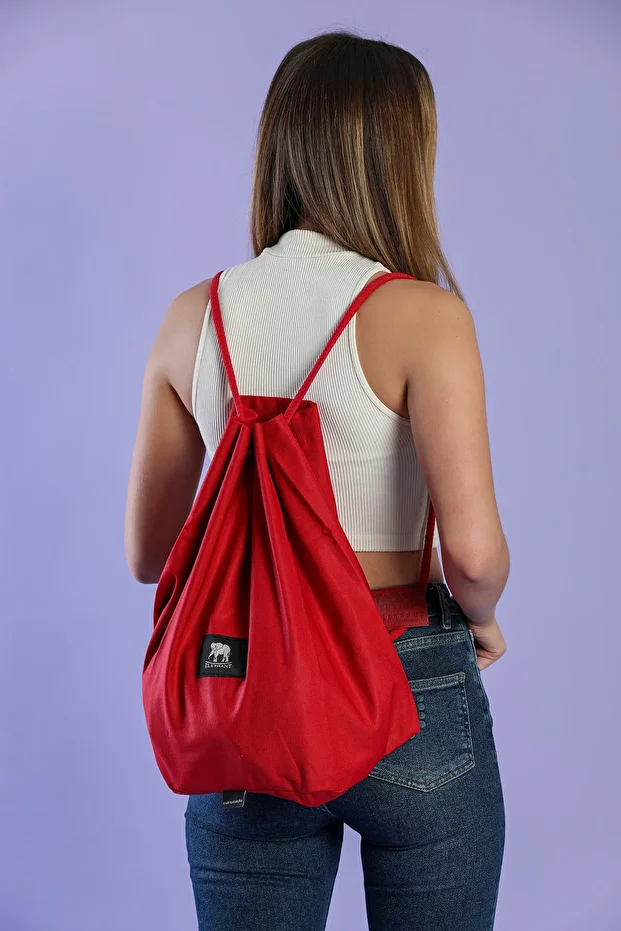 Red Canvas Drawstring Backpack - 1
