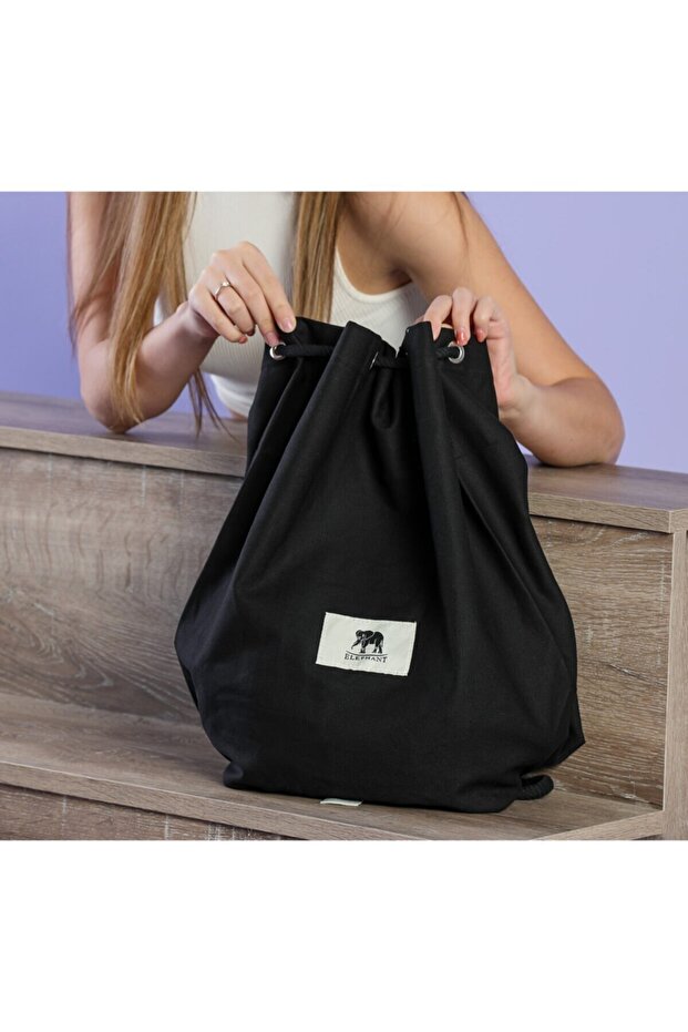 حقيبة ظهر برباط من القماش الأسود للجنسين - 4