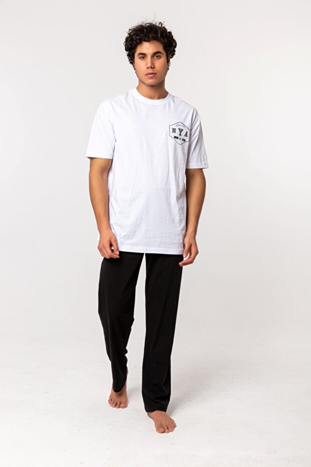 Streamer Printed White Large Size Cotton Winter Pajamas Set