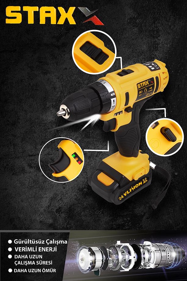 Multi Speed Bl2401 24v Çift Akülü Şarjlı Vidalama Matkap Seti + 5 Ad Titanyum Uç - 2