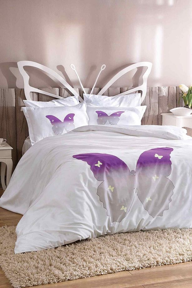 Çift Kişilik Glow Saten Nevresim Takımı In The Dark Lila - 1