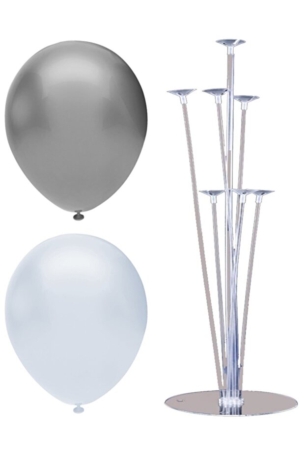 Best 7-Stick Balloon Stand + 7 Balloons (White, Silver)