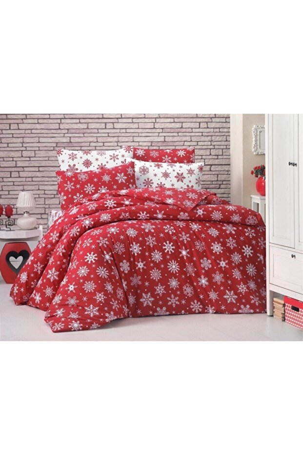 -New Year Concept Red Double Duvet Cover Set