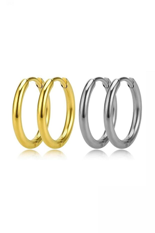 Silver And Gold 2-Piece Surgical Steel Hoop Earrings