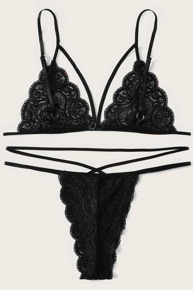 Kadın Siyah Dantel Sütyen Külot Takımı - 2